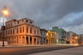 Long exposure night scene in Havana at the Malecon seaside avenue. Royalty Free Stock Photo