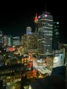 Long exposure night scene of Sydney skyscrapers cityscape aerial