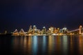 Long exposure night shot of city center of Sydney skyline looking over the harbor Royalty Free Stock Photo