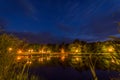 Night shot over the lake with bridge and stars Royalty Free Stock Photo