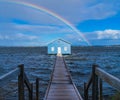 Blue Boat House is located on the Swan River . Royalty Free Stock Photo