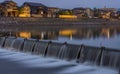 Long exposure night view of weir on the Saigawa River,Japan