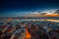 Long exposure panoramic cityscape of Istanbul at a beautiful dramatic clouds sunset from Galata to Golden Horn gulf. View