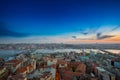 Long exposure panoramic cityscape of Istanbul at a beautiful dramatic clouds sunset from Galata to Golden Horn gulf. View