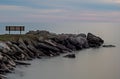 Long Exposure Park Bench And Shoreline In Meaford, Ontario, Canada Royalty Free Stock Photo