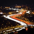 Car tail light trails making Superman`s sign Royalty Free Stock Photo