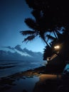 Long exposure photo of crashing waves on a dark ocean at night. Royalty Free Stock Photo