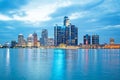 Detroit, Michigan Downtown Skyline Blue Hour Photo From Windsor Royalty Free Stock Photo