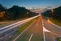 Long exposure photo on a highway at dusk Royalty Free Stock Photo