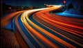 a long exposure photo of a highway at night with light streaks. generative ai Royalty Free Stock Photo