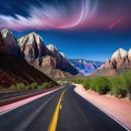 long exposure photo of highway at night with light streaks on the road and Royalty Free Stock Photo