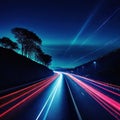 long exposure photo of highway at night with light streaks on the side of the Royalty Free Stock Photo