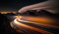 Long exposure photo of a highway at night with light trials Royalty Free Stock Photo