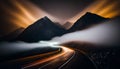 Long exposure photo of a highway at night with light trials Royalty Free Stock Photo