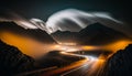 Long exposure photo of a highway at night with light trials Royalty Free Stock Photo