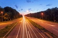 Long exposure photo on a highway at sunset Royalty Free Stock Photo