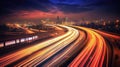A long exposure photo, motion blur of a highway at night. Generative Ai Royalty Free Stock Photo