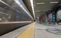 Long exposure photo of moving metro in rossio Lisbon