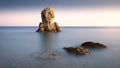 Long exposure photo of sea and rocks on the island Karpathos, Greece. Royalty Free Stock Photo