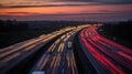 Long exposure photo of traffic on the move at dusk on motorway, generative ai Royalty Free Stock Photo