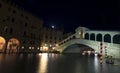 Long exposure photograph of Rialto Bridge in Venice at night Royalty Free Stock Photo