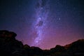 Night landscape panoramic view of the Milk Way from the Copina area in Cordoba province, Argentina