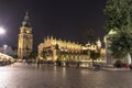 Long exposure photography of the Cloth Hall and Town Hall Tower in main square of the Old Town of Krakow, Poland Royalty Free Stock Photo
