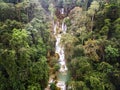 Long Exposure photography of Tad Kuang Si waterfall, Lungprabang, Lao. Beautiful photo of exotic Asian landscape. photo from drone