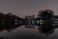 Long exposure picture from the central park to the skyscrapers of new york during a foggy night Royalty Free Stock Photo