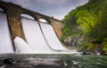 Long exposure of Prettyboy Dam and the Gunpowder River in Baltimore County, Maryland. Royalty Free Stock Photo