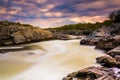 Long exposure of rapids at sunset on the Potomac River at Great Royalty Free Stock Photo