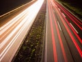 Long exposure road traffic night lights spotlight Royalty Free Stock Photo