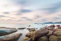 Long exposure rock beach at small island Royalty Free Stock Photo