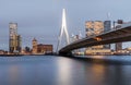 Long exposure of Rotterdam city at night in the Netherlands Holland.