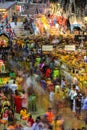 Long exposure scene of the crowd inside Batu Cave temple during Thaipusam festival