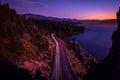 Scenic Sunset at Lake Tahoe, carlights Royalty Free Stock Photo