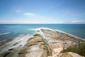 Long exposure of sea and clear blue sky in Tip Of Borneo, Kudat, Sabah Borneo, Malaysia Royalty Free Stock Photo