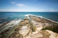 Long exposure of sea and clear blue sky in Tip Of Borneo, Kudat, Sabah Borneo, Malaysia