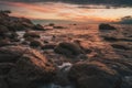 Long exposure of sea and rocks. sunset time