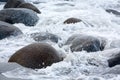 Long exposure of sea and stones on the Utakleiv beach, Lofoten i Royalty Free Stock Photo