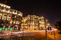 Long exposure shot of the Bund in Shanghai, China. Cars are rushing by and are leaving beautiful light trails