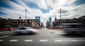 City Street Motion Blur, Brussels Belgium, Urban Traffic Royalty Free Stock Photo