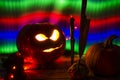 Illuminated Carved Halloween Pumpkin Display Royalty Free Stock Photo