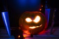 Illuminated Carved Halloween Pumpkin Display Royalty Free Stock Photo