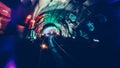 Long exposure shot of colorful lights in a dark tunnel Royalty Free Stock Photo