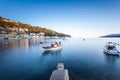 Long exposure shot of croatian bay in Labin city taken at dawn at blue hour