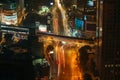 Long exposure shot of intersection with motion blur light trails from the fast moving cars Royalty Free Stock Photo