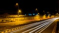 Long exposure shot of light trails of busy trafic freeway Royalty Free Stock Photo