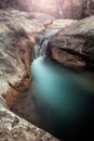 Long-exposure shot of the Moli del Danyans River in El Ripolles Canyon, Catalonia, Spain