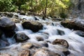 Long exposure shot of mountain water stream flowing among stones Royalty Free Stock Photo